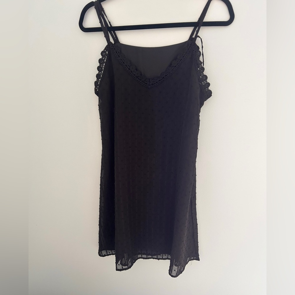 Black Sleeveless Dress with Lace Trim